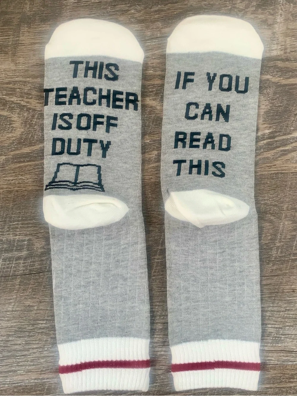 Teacher Novelty Gift Back to School  Crew Socks - Gray & White